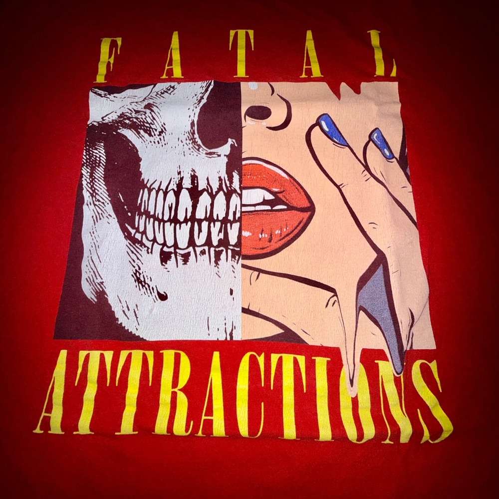Fashion Nova Men T-Shirt XL Red Good Fatal Attractions Skull Graphic Pop Art Tee